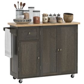 HOMCOM Triple-Cabinet Rolling Kitchen Island on Wheels, Kitchen Cart with Storage Shelf Adjustment, Rolling Utility Cart with Wood Top, Towel Rack