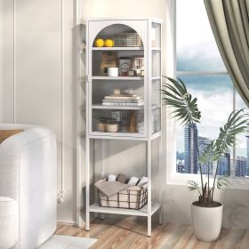 Metal Glass Door Display Storage Cabinet - 5-Tier Cube Bookshelf Storage Cabinet with 3 Adjustable Shelves For kitchen, dining room, living room