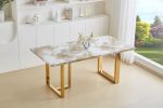 Luxurious Faux Marble MDF Dinning Table for 6 or 8, Rectangular 70.9"L*35.4"W*29.8"H, Thick and solid Stainless Steel Legs, Durable sturdy