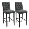 HOMCOM 2 Piece Bar Height Barstools, 30 Inches Linen Upholstered Breakfast Stools, Bar Chairs with Back, Footrest and Solid Wood Leg