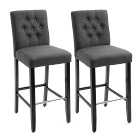 HOMCOM 2 Piece Bar Height Barstools, 30 Inches Linen Upholstered Breakfast Stools, Bar Chairs with Back, Footrest and Solid Wood Leg