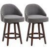 HOMCOM 26" Counter Height Bar Stools, Linen Fabric Kitchen Stools with Nailhead Trim, Rubber Wood Legs and Footrest for Dining Room, Counter, Pub