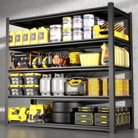83.86 Inches Wide Black Metal Shelves, with 5 Removable Dividers, Large Capacity, Strong Load Bearing, Suitable for Garage, Kitchen and Office.