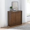 Mid Century Sideboard with 2 Sliding Door & Solid Wood Decorative Strips, Storage Cabinet for Living Room, Kitchen, Dining, Entryway, Hallway
