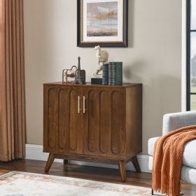 Mid Century Modern Fluted Sideboard Cabinet with Adjustable Shelves & Solid Wood Legs, Buffet Cabinet with Storage