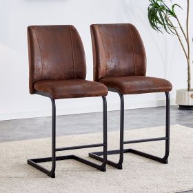 A set of two brown chairs, including suede cushions and black metal legs. Small size, suitable for select groups, suitable for dining room, kitchen