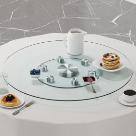 Double layer rotatable round glass.The rotatable design makes it more convenient to retrieve and place items.The upper glass has a diameter of 30.3 in