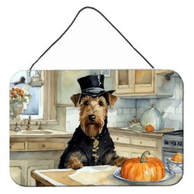 NEW Airedale Terrier Fall Kitchen Pumpkins Wall or Door Hanging Prints Aluminum Metal Sign Kitchen Wall Bar Bathroom Plaque Home Decor, 8HX12W
