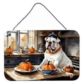 NEW English Bulldog Fall Kitchen Pumpkins Wall or Door Hanging Prints Aluminum Metal Sign Kitchen Wall Bar Bathroom Plaque Home Decor, 8HX12W