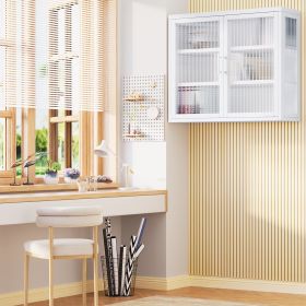Retro Style Haze Double Glass Door Wall Cabinet With Detachable Shelves for Office, Dining Room,Living Room, Kitchen and Bathroom White Color