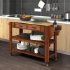 57 inch Rolling Kitchen Island with Storage,Kitchen Cart with Solid OAK Wood Top,Two-sided Kitchen island Cart on Wheels ,Wine and Spice Rack