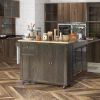 HOMCOM Triple-Cabinet Rolling Kitchen Island on Wheels, Kitchen Cart with Storage Shelf Adjustment, Rolling Utility Cart with Wood Top, Towel Rack