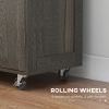 HOMCOM Triple-Cabinet Rolling Kitchen Island on Wheels, Kitchen Cart with Storage Shelf Adjustment, Rolling Utility Cart with Wood Top, Towel Rack
