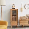 Solid Oak Storage Cabinet for Living Room - Free-Standing Corner Cabinets Storage Table with Vintage Glass Door,2 Shelves