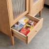 Solid Oak Storage Cabinet for Living Room - Free-Standing Corner Cabinets Storage Table with Vintage Glass Door,2 Shelves