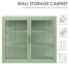 Retro Style Haze Double Glass Door Wall Cabinet With Detachable Shelves for Office, Dining Room,Living Room, Kitchen and Bathroom Mint Green