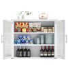 Retro Style Haze Double Glass Door Wall Cabinet With Detachable Shelves for Office, Dining Room,Living Room, Kitchen and Bathroom White Color