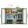 Retro Style Haze Double Glass Door Wall Cabinet With Detachable Shelves for Office, Dining Room,Living Room, Kitchen and Bathroom Mint Green