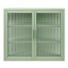 Retro Style Haze Double Glass Door Wall Cabinet With Detachable Shelves for Office, Dining Room,Living Room, Kitchen and Bathroom Mint Green