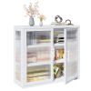 Retro Style Haze Double Glass Door Wall Cabinet With Detachable Shelves for Office, Dining Room,Living Room, Kitchen and Bathroom White Color