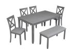 6 Piece Kitchen Dining Set, Rectangular Wooden Dining Table with 4 Upholstered Chairs and a Bench, Dining Table Set for 6 People, Living Room