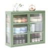 Retro Style Haze Double Glass Door Wall Cabinet With Detachable Shelves for Office, Dining Room,Living Room, Kitchen and Bathroom Mint Green