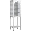 Metal Glass Door Display Storage Cabinet - 5-Tier Cube Bookshelf Storage Cabinet with 3 Adjustable Shelves For kitchen, dining room, living room