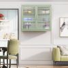 Retro Style Haze Double Glass Door Wall Cabinet With Detachable Shelves for Office, Dining Room,Living Room, Kitchen and Bathroom Mint Green
