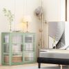 Retro Style Haze Double Glass Door Wall Cabinet With Detachable Shelves for Office, Dining Room,Living Room, Kitchen and Bathroom Mint Green