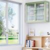 Retro Style Haze Double Glass Door Wall Cabinet With Detachable Shelves for Office, Dining Room,Living Room, Kitchen and Bathroom Mint Green