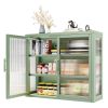 Retro Style Haze Double Glass Door Wall Cabinet With Detachable Shelves for Office, Dining Room,Living Room, Kitchen and Bathroom Mint Green