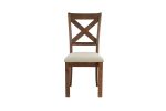 Set of 2 Side Chairs Natural Brown Finish Solid wood Contemporary Style Kitchen Dining Room Furniture Unique X- Design Chairs