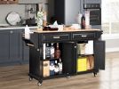 Kitchen Island with Rubber wood Countertop