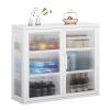 Retro Style Haze Double Glass Door Wall Cabinet With Detachable Shelves for Office, Dining Room,Living Room, Kitchen and Bathroom White Color