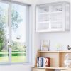 Retro Style Haze Double Glass Door Wall Cabinet With Detachable Shelves for Office, Dining Room,Living Room, Kitchen and Bathroom White Color