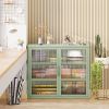 Retro Style Haze Double Glass Door Wall Cabinet With Detachable Shelves for Office, Dining Room,Living Room, Kitchen and Bathroom Mint Green