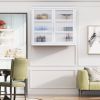 Retro Style Haze Double Glass Door Wall Cabinet With Detachable Shelves for Office, Dining Room,Living Room, Kitchen and Bathroom White Color