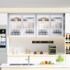 Retro Style Haze Double Glass Door Wall Cabinet With Detachable Shelves for Office, Dining Room,Living Room, Kitchen and Bathroom White Color
