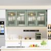 Retro Style Haze Double Glass Door Wall Cabinet With Detachable Shelves for Office, Dining Room,Living Room, Kitchen and Bathroom Mint Green