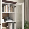 White MDF Display Storage Cabinet,Tall Kitchen Pantry Cabinets with Glass Doors and Adjustable Shelves,Freestanding Storage Cupboard for Kitchen