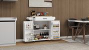 Kitchen island rolling trolley cart with 1 drawer & 2 doors with storage racks & Adjustable Shelves & towel rack & seasoning rack rubber wood table to