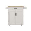 Kitchen island rolling trolley cart with 1 drawer & 2 doors with storage racks & Adjustable Shelves & towel rack & seasoning rack rubber wood table to