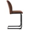 A set of two brown chairs, including suede cushions and black metal legs. Small size, suitable for select groups, suitable for dining room, kitchen