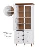 White MDF Display Storage Cabinet,Tall Kitchen Pantry Cabinets with Glass Doors and Adjustable Shelves,Freestanding Storage Cupboard for Kitchen