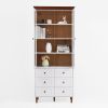 White MDF Display Storage Cabinet,Tall Kitchen Pantry Cabinets with Glass Doors and Adjustable Shelves,Freestanding Storage Cupboard for Kitchen