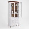 White MDF Display Storage Cabinet,Tall Kitchen Pantry Cabinets with Glass Doors and Adjustable Shelves,Freestanding Storage Cupboard for Kitchen