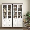 White MDF Display Storage Cabinet,Tall Kitchen Pantry Cabinets with Glass Doors and Adjustable Shelves,Freestanding Storage Cupboard for Kitchen