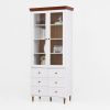 White MDF Display Storage Cabinet,Tall Kitchen Pantry Cabinets with Glass Doors and Adjustable Shelves,Freestanding Storage Cupboard for Kitchen