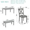 6 Piece Kitchen Dining Set, Rectangular Wooden Dining Table with 4 Upholstered Chairs and a Bench, Dining Table Set for 6 People, Living Room