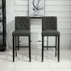 HOMCOM 2 Piece Bar Height Barstools, 30 Inches Linen Upholstered Breakfast Stools, Bar Chairs with Back, Footrest and Solid Wood Leg